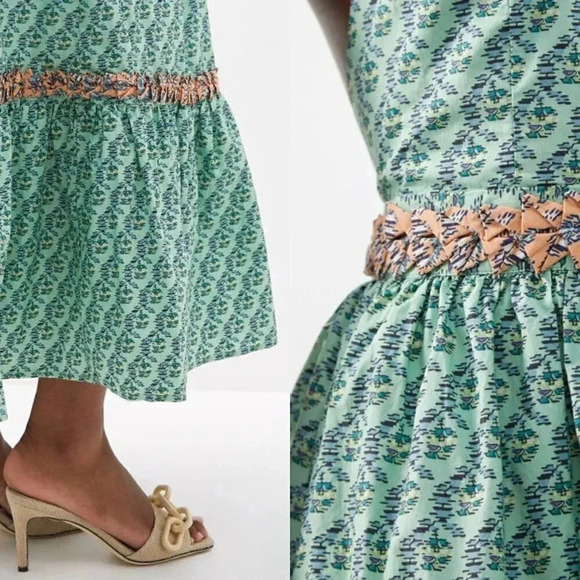 RHODE Salena Halter Dress Jawahar Garden-Print Mint Green Cotton-Poplin NWT, XL - Picture 3 of 12